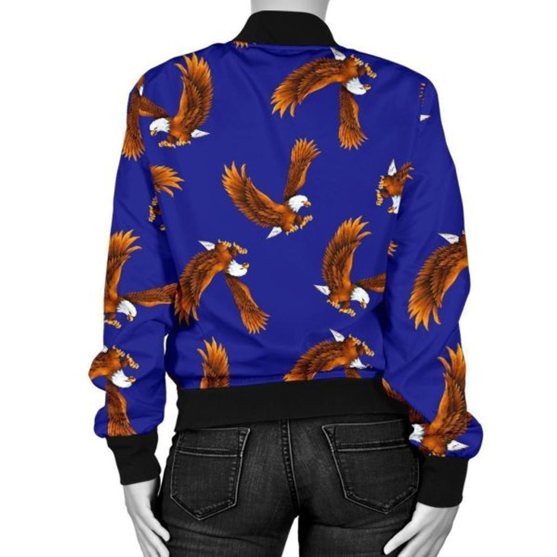 FUNSTUFFPRINT Eagle Blue Pattern Print Women Casual 3D Bomber Jacket