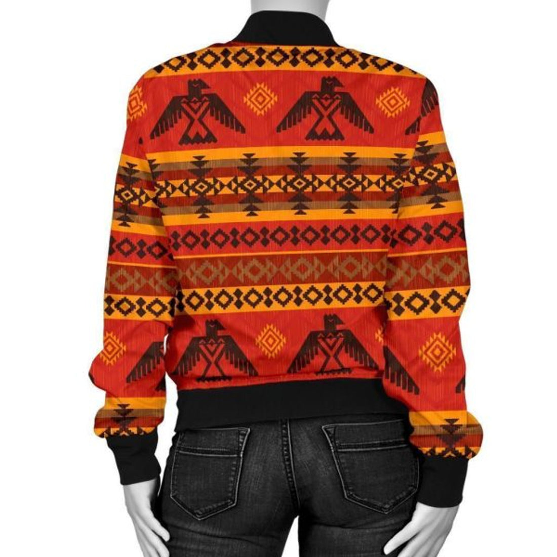 FUNSTUFFPRINT Eagle Native American Pattern Print Women Casual 3D Bomber Jacket