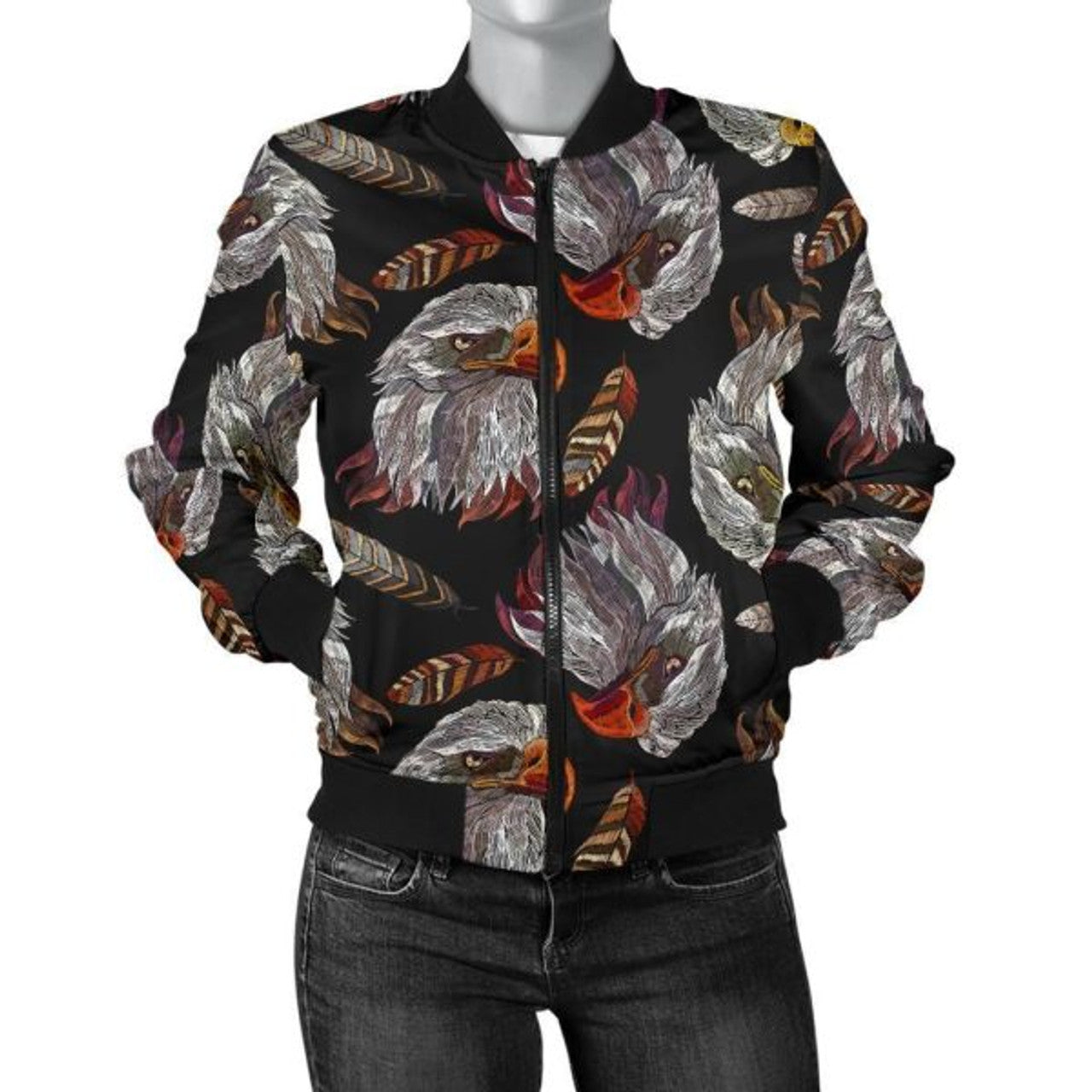 FUNSTUFFPRINT Eagle Pattern Print Women Casual 3D Bomber Jacket