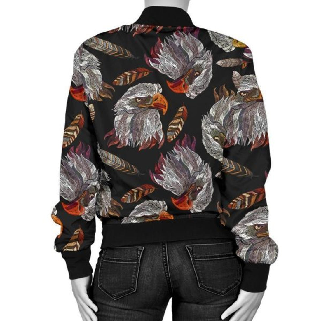 FUNSTUFFPRINT Eagle Pattern Print Women Casual 3D Bomber Jacket