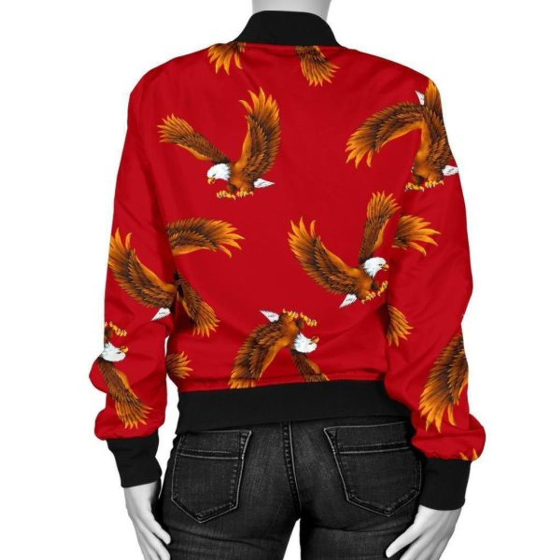 FUNSTUFFPRINT Eagle Red Pattern Print Women Casual 3D Bomber Jacket