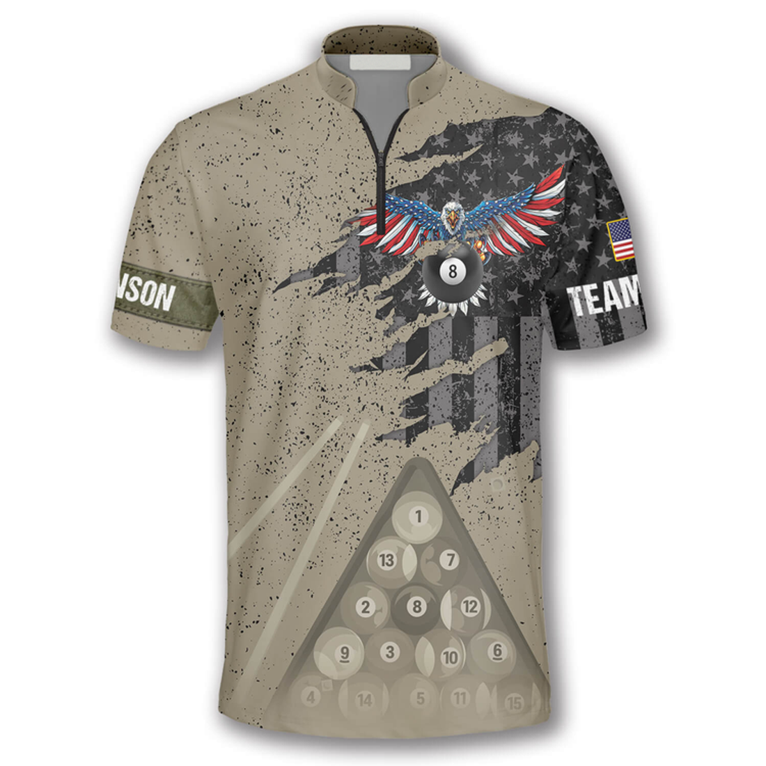 Custom Eagle Retro American Flag Custom Billiard Jerseys for Men, Uniform Shirt for Billiard Team