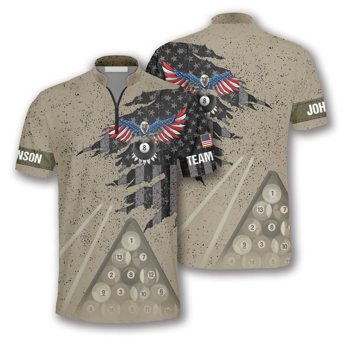 Custom Eagle Retro American Flag Custom Billiard Jerseys for Men, Uniform Shirt for Billiard Team