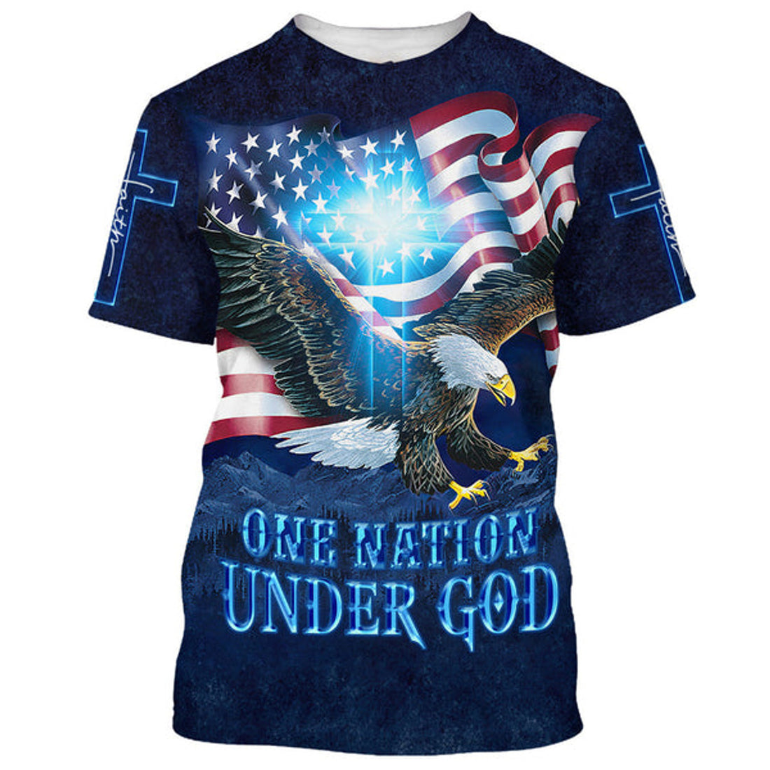 FUNSTUFFPRINT Eagle American Flag One Nation Under God 3D All Over Printed Shirt for Men and Women 3D T-shirt