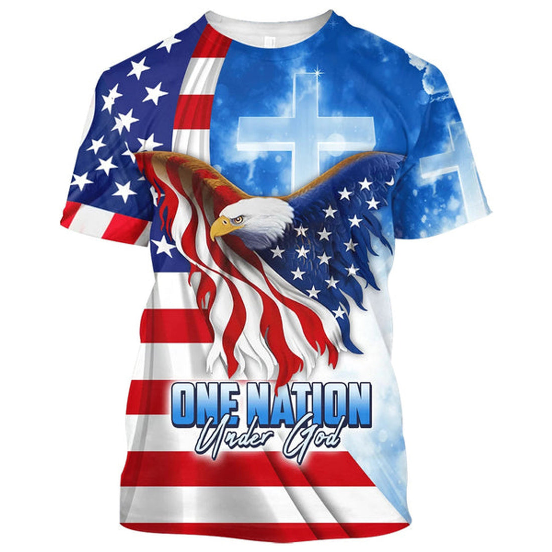 FUNSTUFFPRINT Eagle American One Nation Under God Christian 3D T-shirt