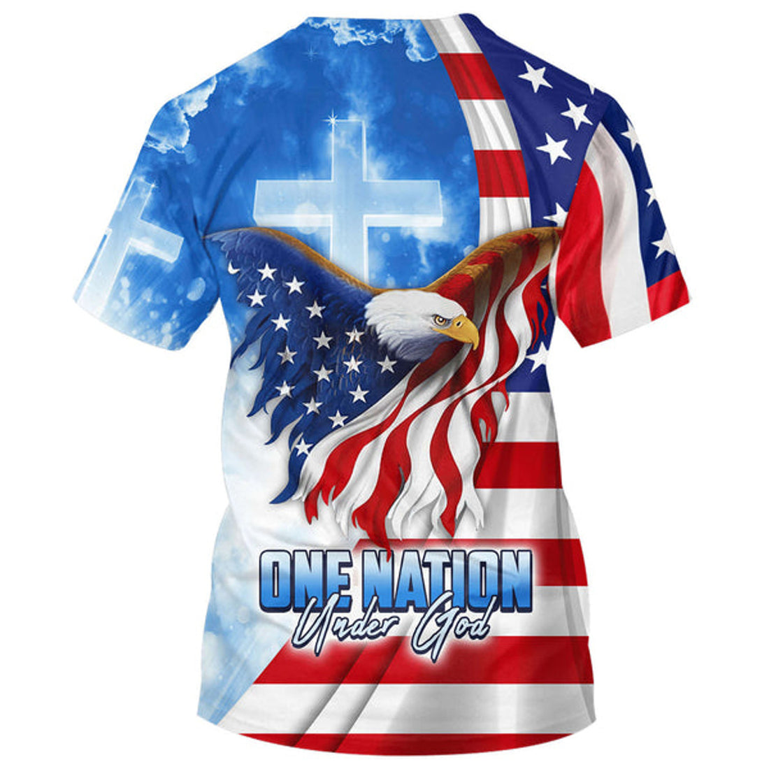FUNSTUFFPRINT Eagle American One Nation Under God Christian 3D T-shirt
