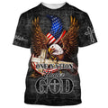 FUNSTUFFPRINT Eagle And Wooden Cross One Nation Under God Christian 3D T-shirt