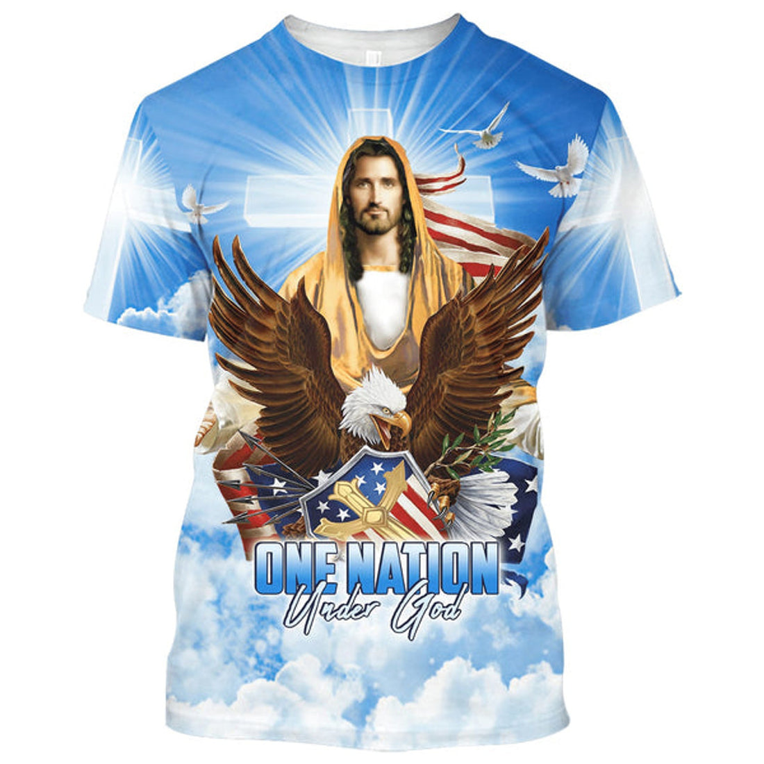 FUNSTUFFPRINT Eagle Jesus Amercican One Nation Under God Christian 3D T-shirt