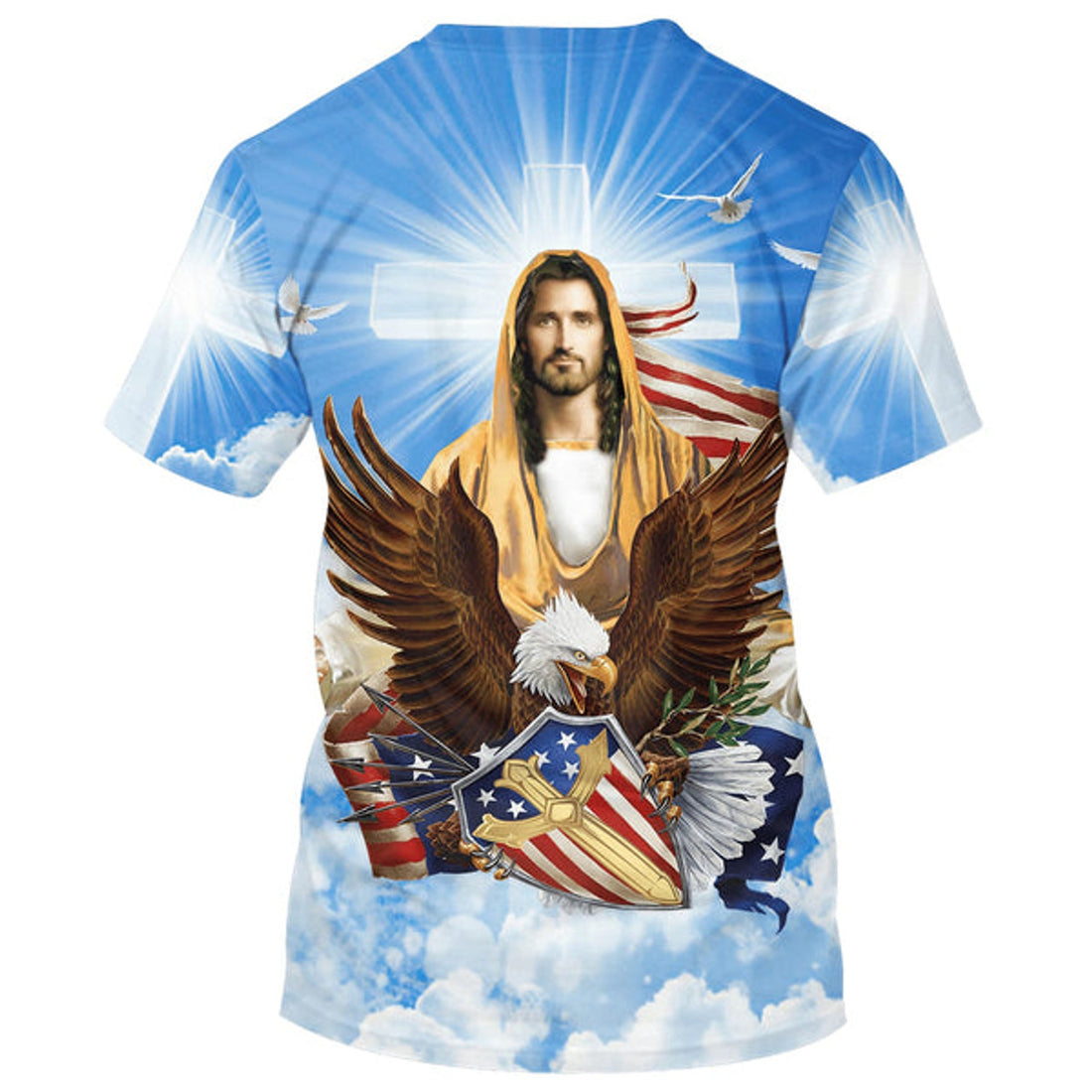 FUNSTUFFPRINT Eagle Jesus Amercican One Nation Under God Christian 3D T-shirt