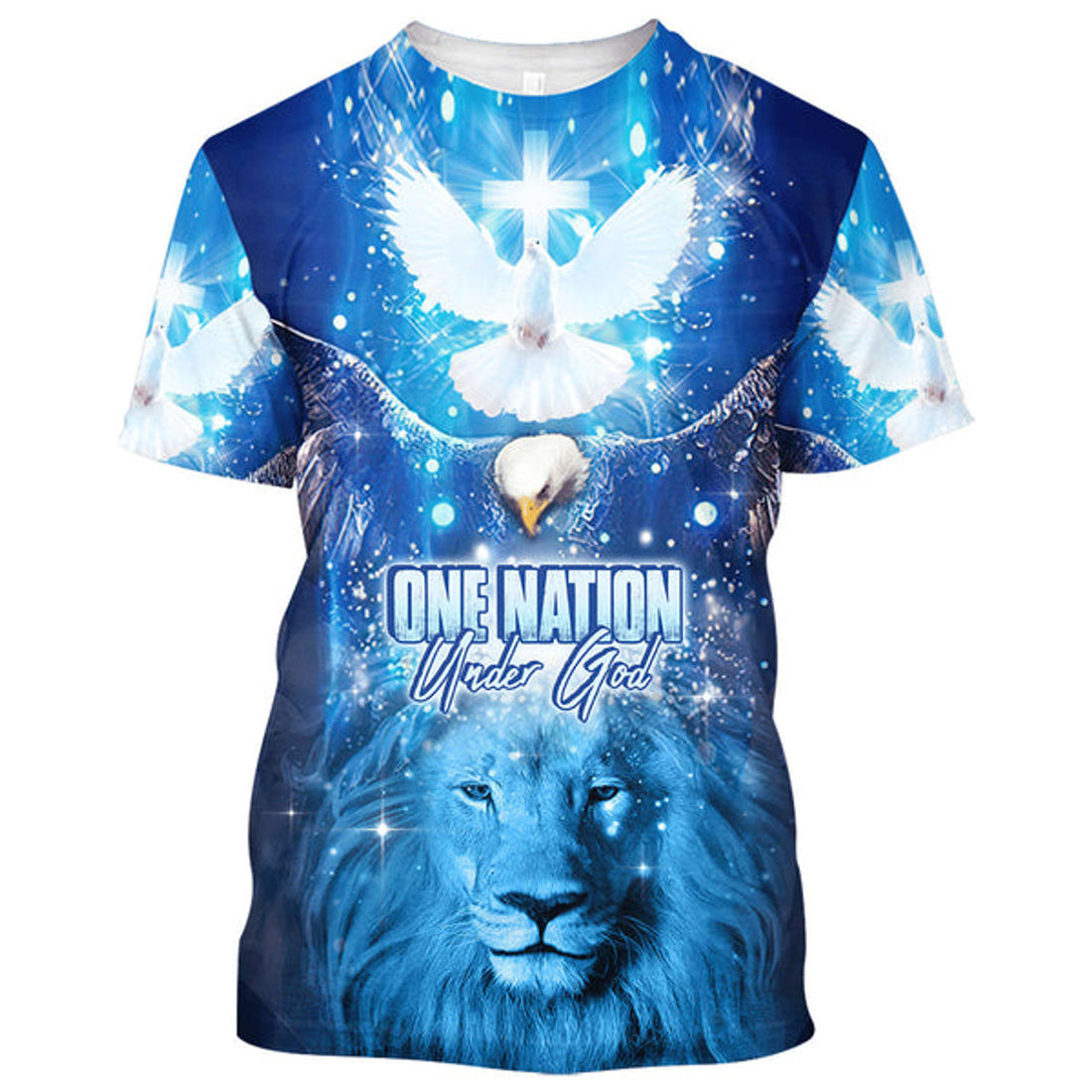 FUNSTUFFPRINT Eagle Jesus One Nation Under God Christian 3D T-shirt