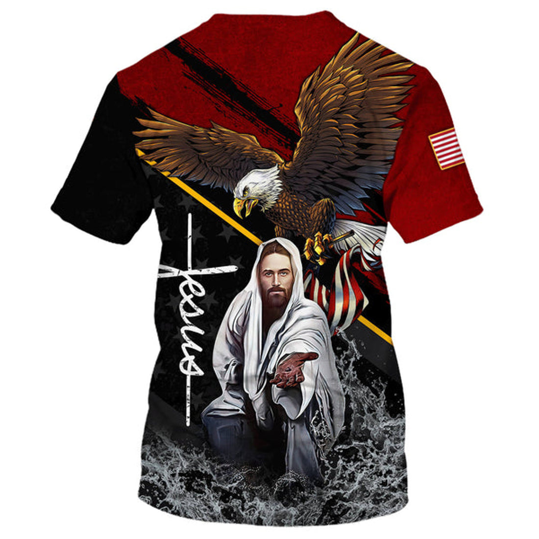 FUNSTUFFPRINT Eagle Jesus Reaching Hand America One Nation Under God 3D All Over Printed Shirt for Men and Women 3D T-shirt
