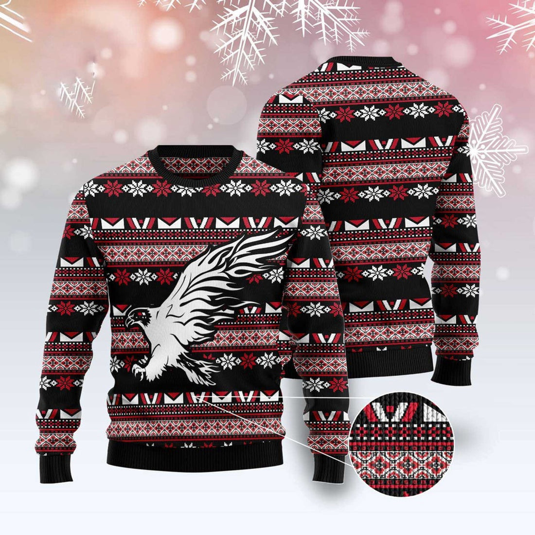 FUNSTUFFPRINT Eagle Native Ugly Christmas Sweater, Christmas Sweater, Ugly Sweater, Funny Xmas Sweaters Ugly Sweater