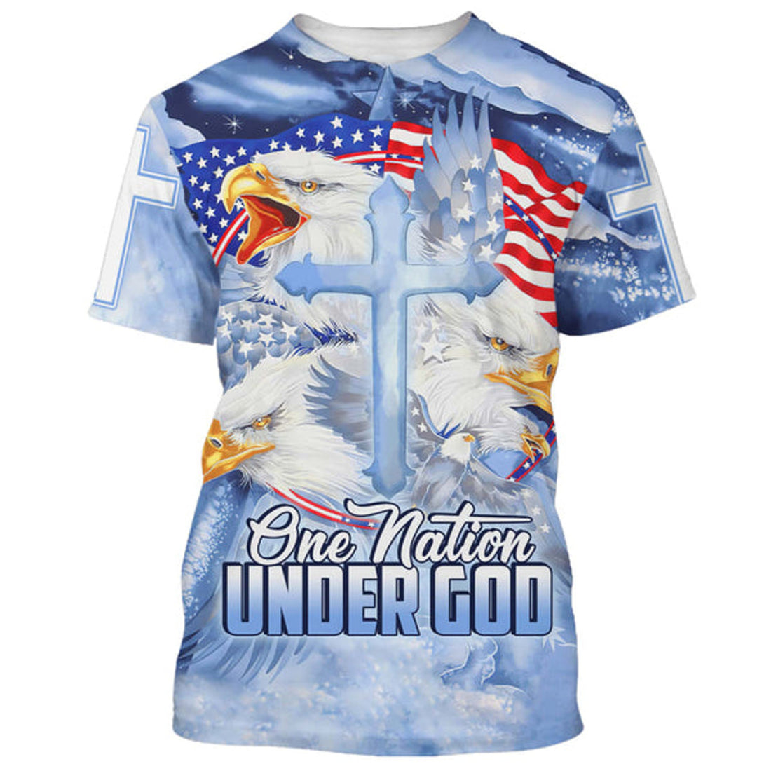 FUNSTUFFPRINT Eagle Patriot One Nation Under God 3D All Over Printed Shirt for Men and Women 3D T-shirt