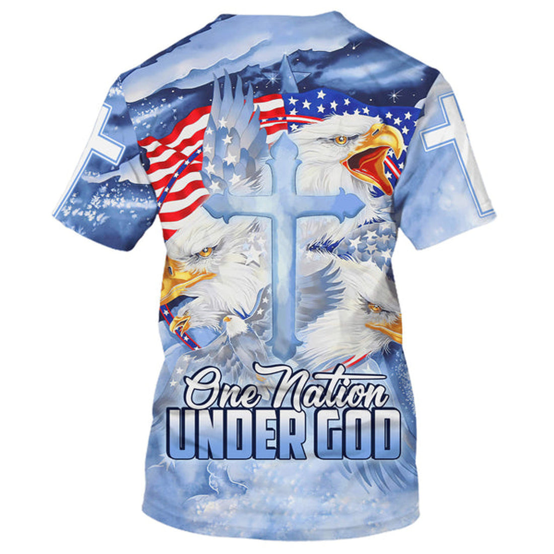 FUNSTUFFPRINT Eagle Patriot One Nation Under God 3D All Over Printed Shirt for Men and Women 3D T-shirt