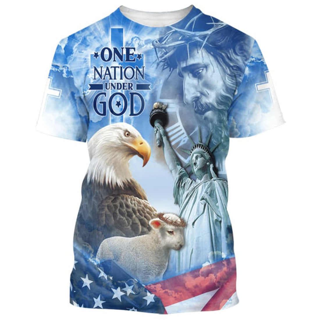 FUNSTUFFPRINT Eagle Patriot One Nation Under God Christian Jesus Christian 3D T-shirt