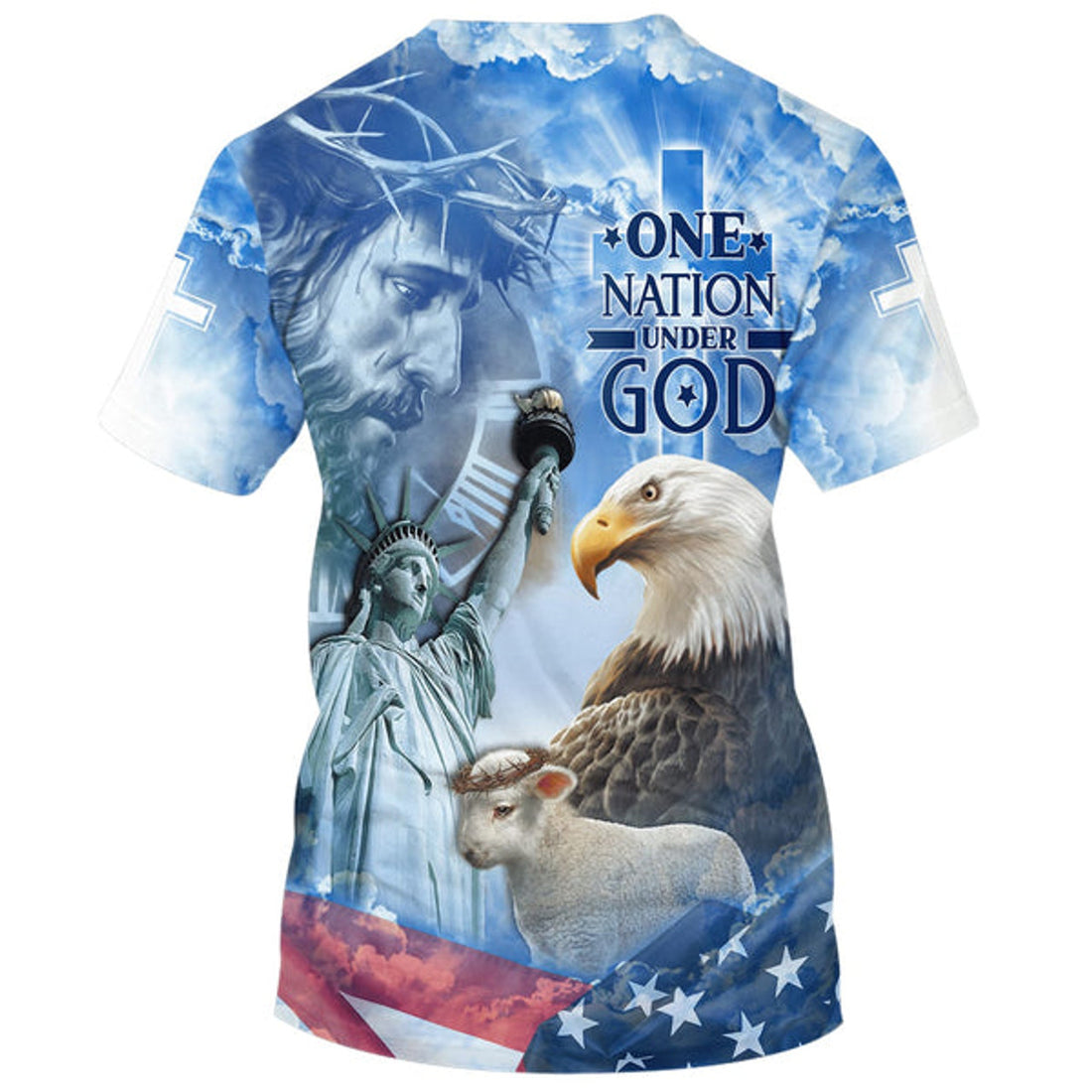 FUNSTUFFPRINT Eagle Patriot One Nation Under God Christian Jesus Christian 3D T-shirt