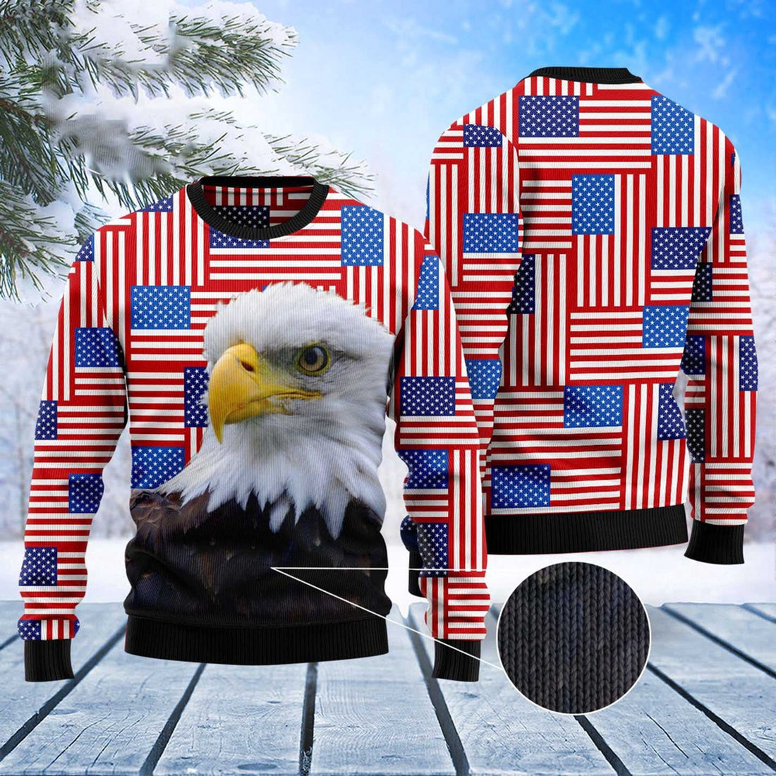FUNSTUFFPRINT Eagle Usa Flag Ugly Christmas Sweater, Christmas Sweater, Ugly Sweater, Funny Xmas Sweaters Ugly Sweater