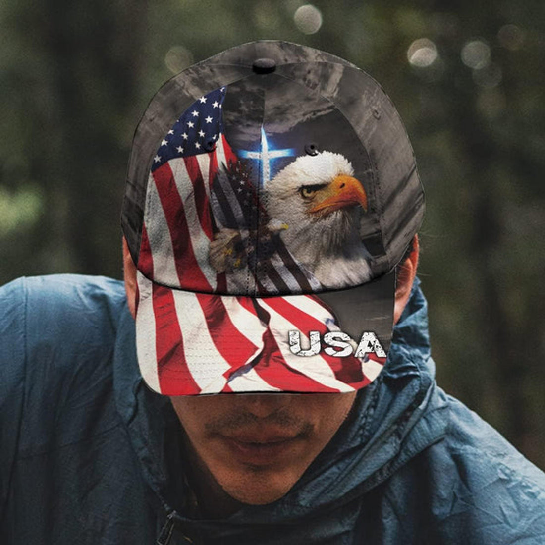 FUNSTUFFPRINT Eagle With The Cross Baseball Cap - Christian Hats for Men and Women
