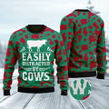 FUNSTUFFPRINT Easily Distracted By Cows Ugly Christmas Sweater, Christmas Sweater, Ugly Sweater, Funny Xmas Sweaters Ugly Sweater