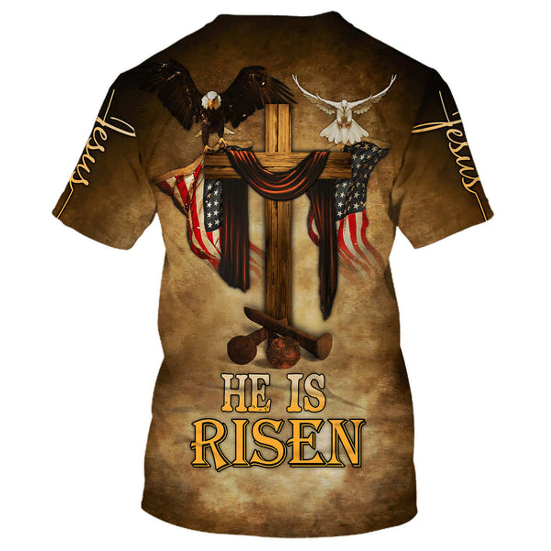 FUNSTUFFPRINT Easter He Is Risen Eagle Dove Vintage Wooden Cross 3D All Over Printed Shirt for Men and Women 3D T-shirt