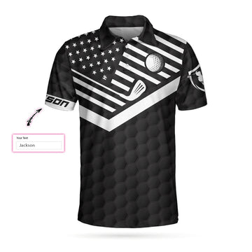 Custom Personalized Black American Flag Golf Men Polo Shirt, Eat Sleep Golf Repeat Custom Shirt For Men, Gift For Golfers