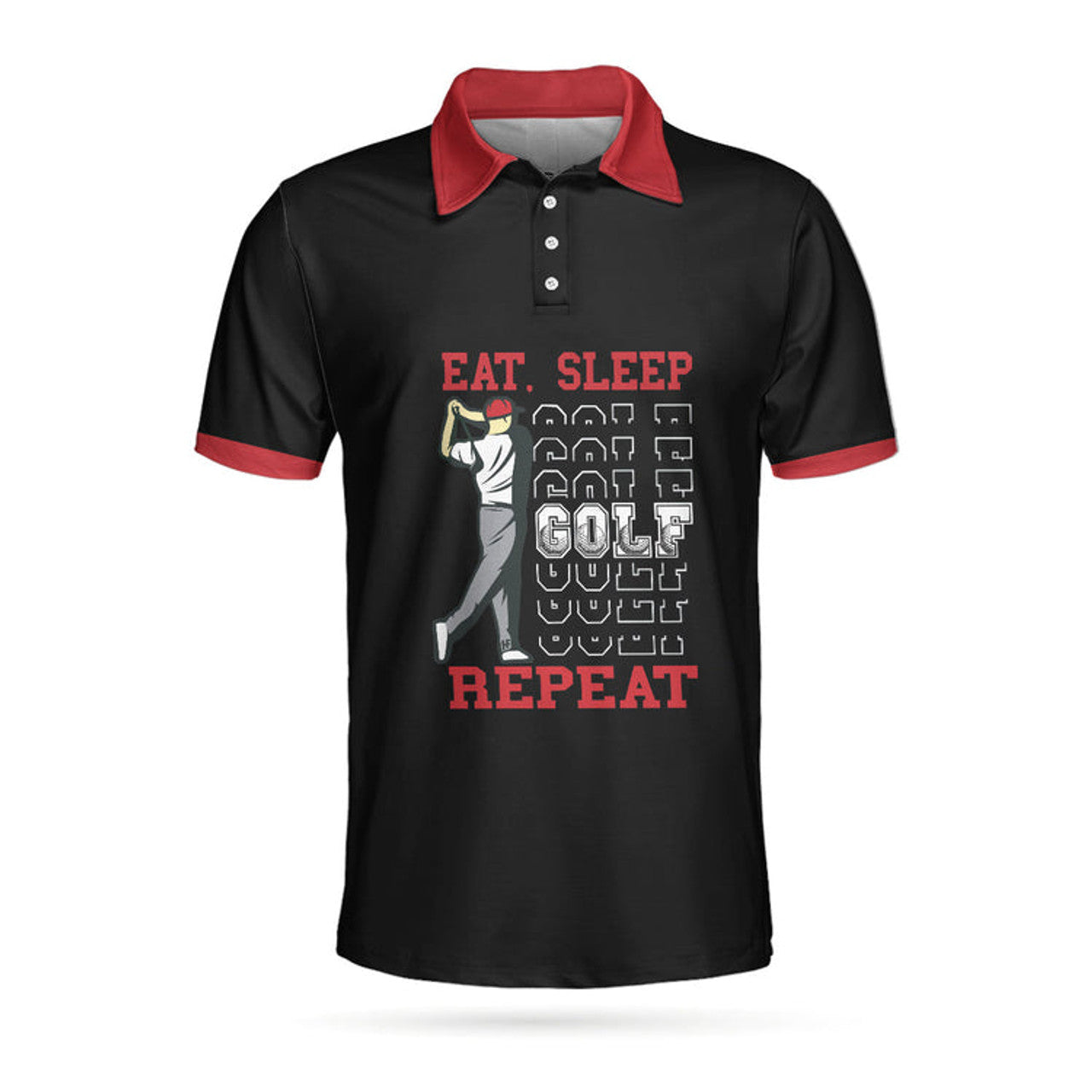 Eat Sleep Golf Repeat Polo Shirt, Short Sleeve Sporty Golfing Polo Shirt, Best Golf Shirt For Men