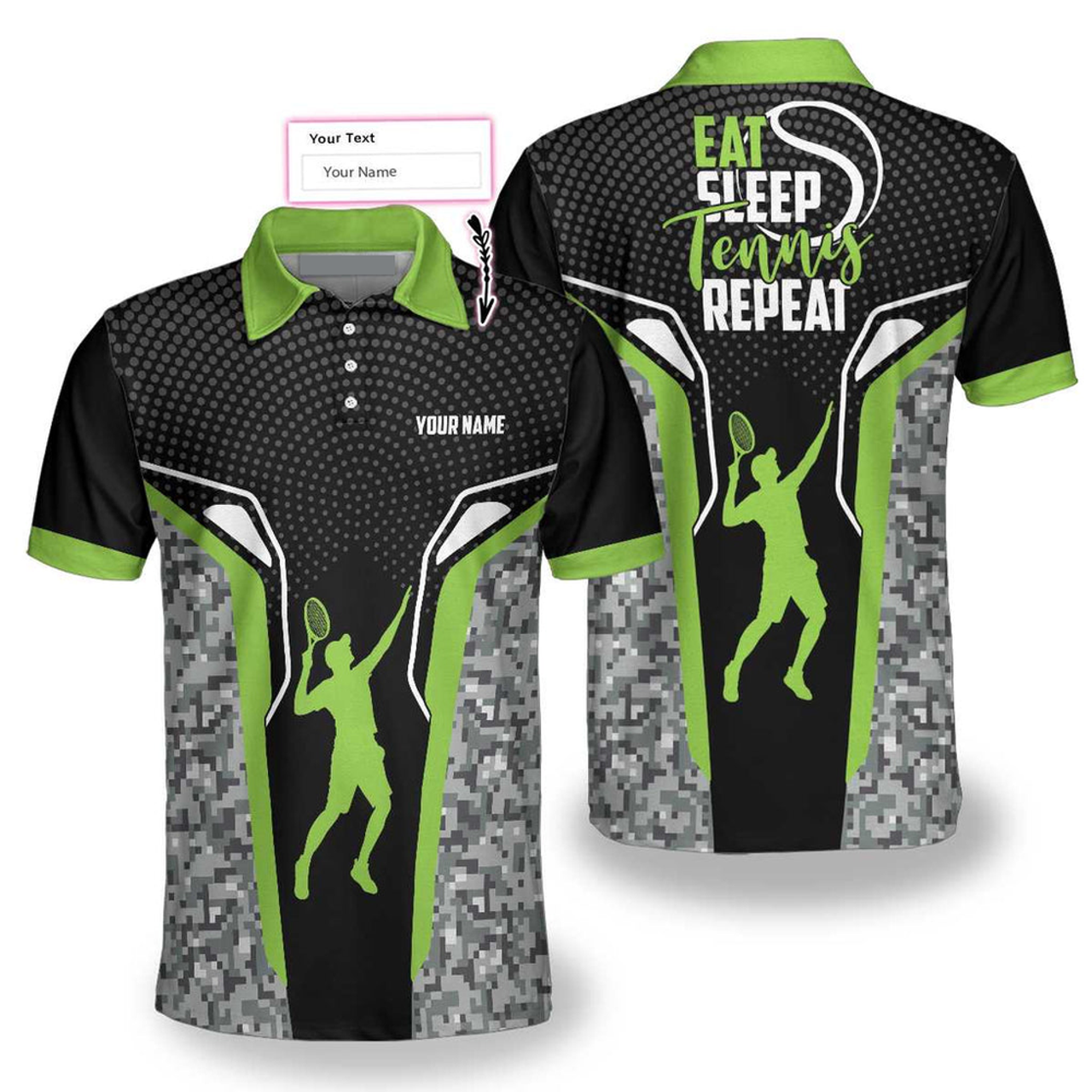 Custom Tennis Eat Sleep Tennis Repeat Polo Shirt, Personalized Name All Over Printed Tennis Shirt