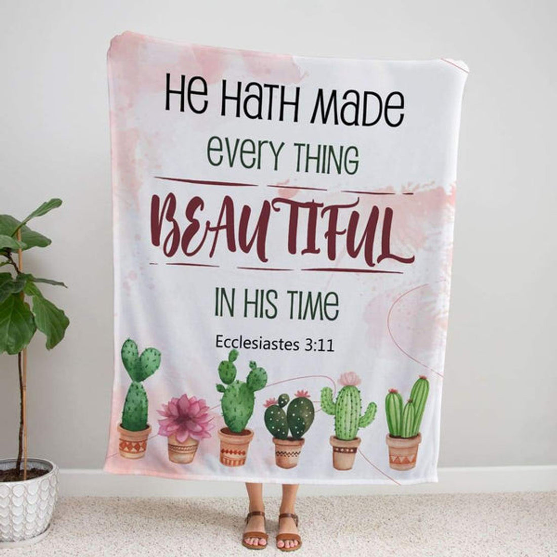 FUNSTUFFPRINT Ecclesiastes 311 He Hath Made Every Thing Beautiful In His Time Fleece Blanket - Christian Blanket - Bible Verse Blanket