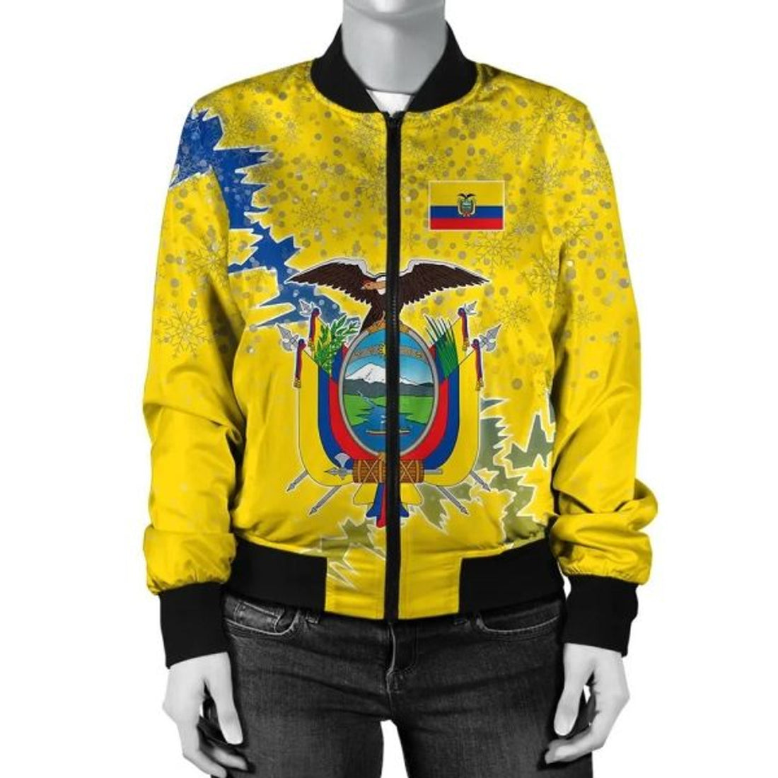 FUNSTUFFPRINT Ecuador Christmas Coat Of Arms Women Bomber Jacket Style 3D Bomber Jacket