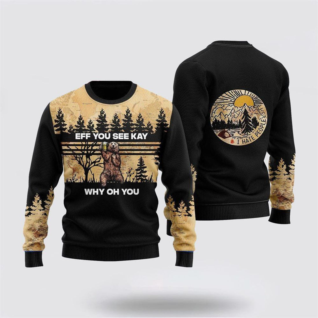 FUNSTUFFPRINT Eff Bear Beer You See Kay Why Oh You Ugly Christmas Sweater – Sweater Gifts For Pet Lover Ugly  Sweater