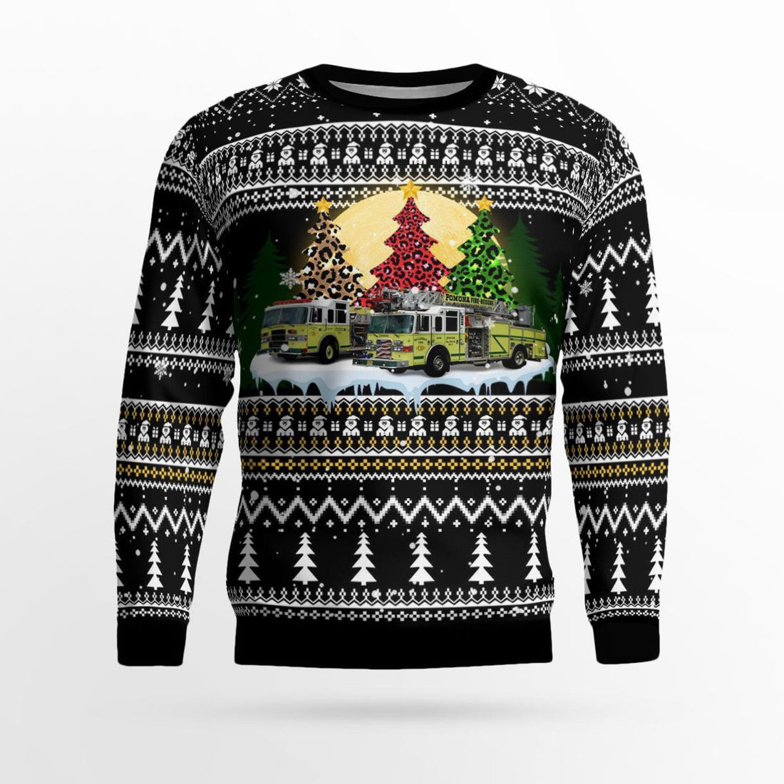 FUNSTUFFPRINT Egg Harbor City, NJ, Galloway Township Fire Department Pomona Volunteer Fire Company No.3 Christmas Ugly Sweater 3D - Gifts For Firefighters In NJ Ugly Sweater