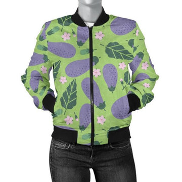FUNSTUFFPRINT Eggplant Cute Pattern Print Women Casual 3D Bomber Jacket