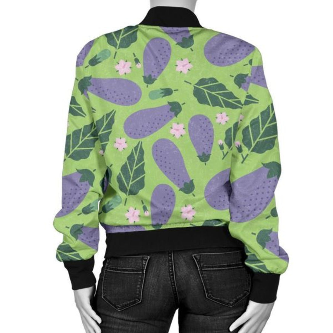 FUNSTUFFPRINT Eggplant Cute Pattern Print Women Casual 3D Bomber Jacket