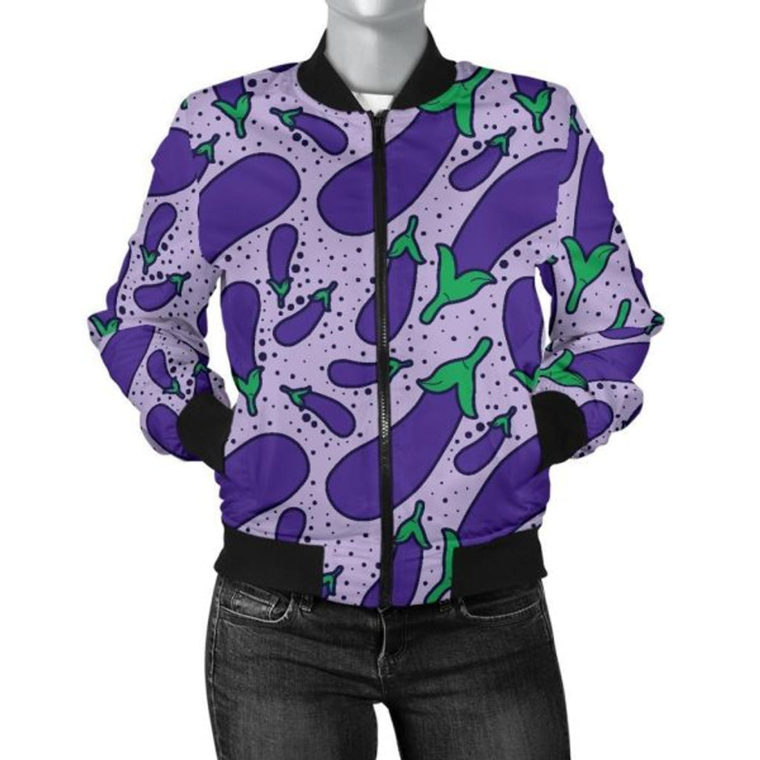 FUNSTUFFPRINT Eggplant Cute Print Pattern Women Casual 3D Bomber Jacket