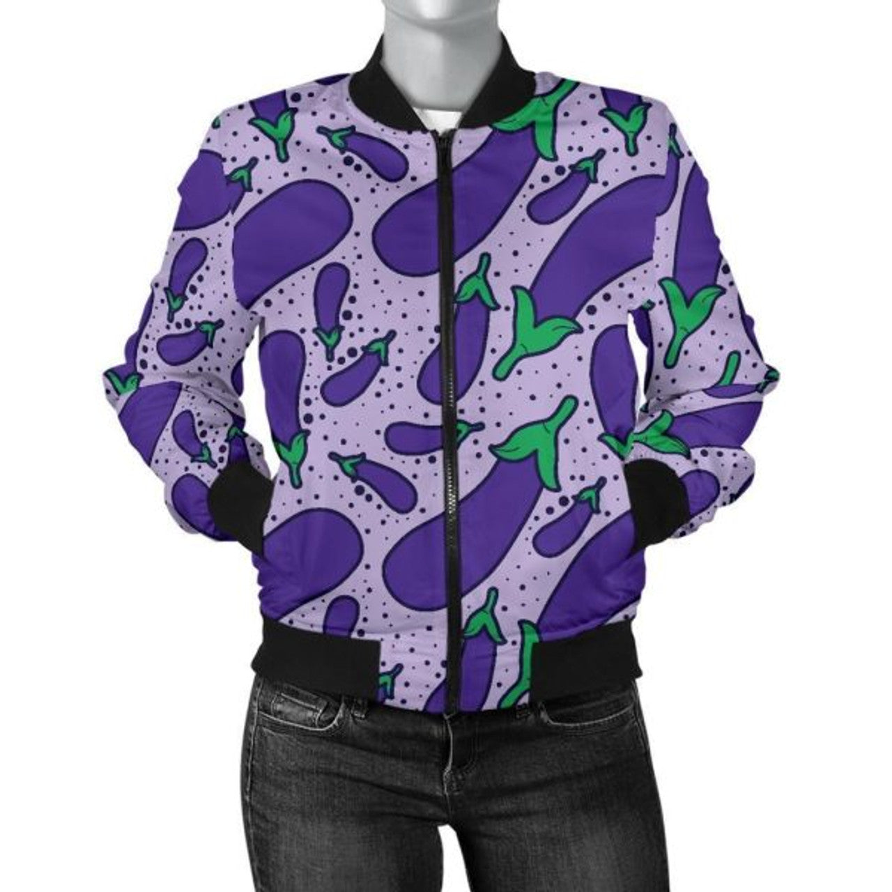 FUNSTUFFPRINT Eggplant Cute Print Pattern Women Casual 3D Bomber Jacket