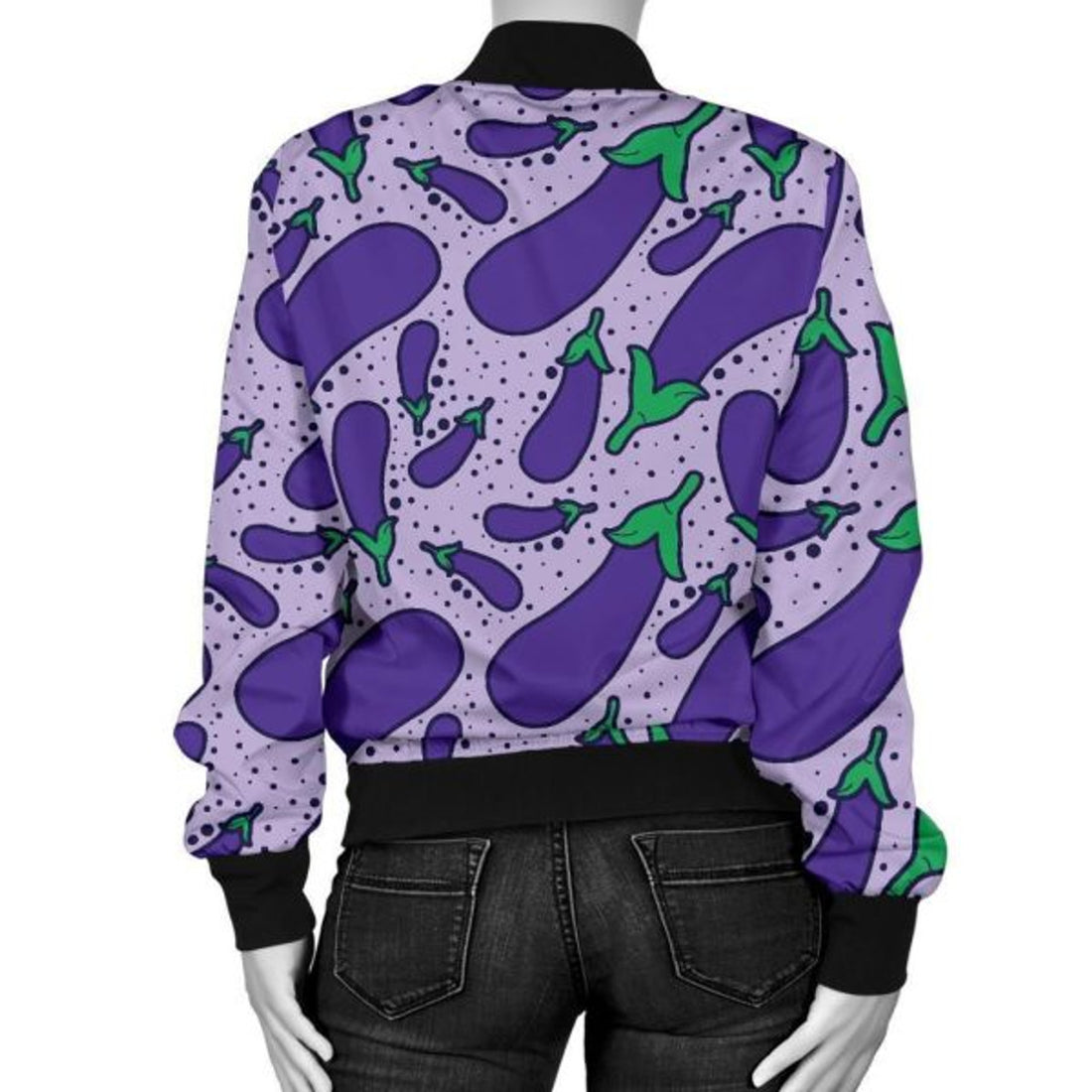 FUNSTUFFPRINT Eggplant Cute Print Pattern Women Casual 3D Bomber Jacket