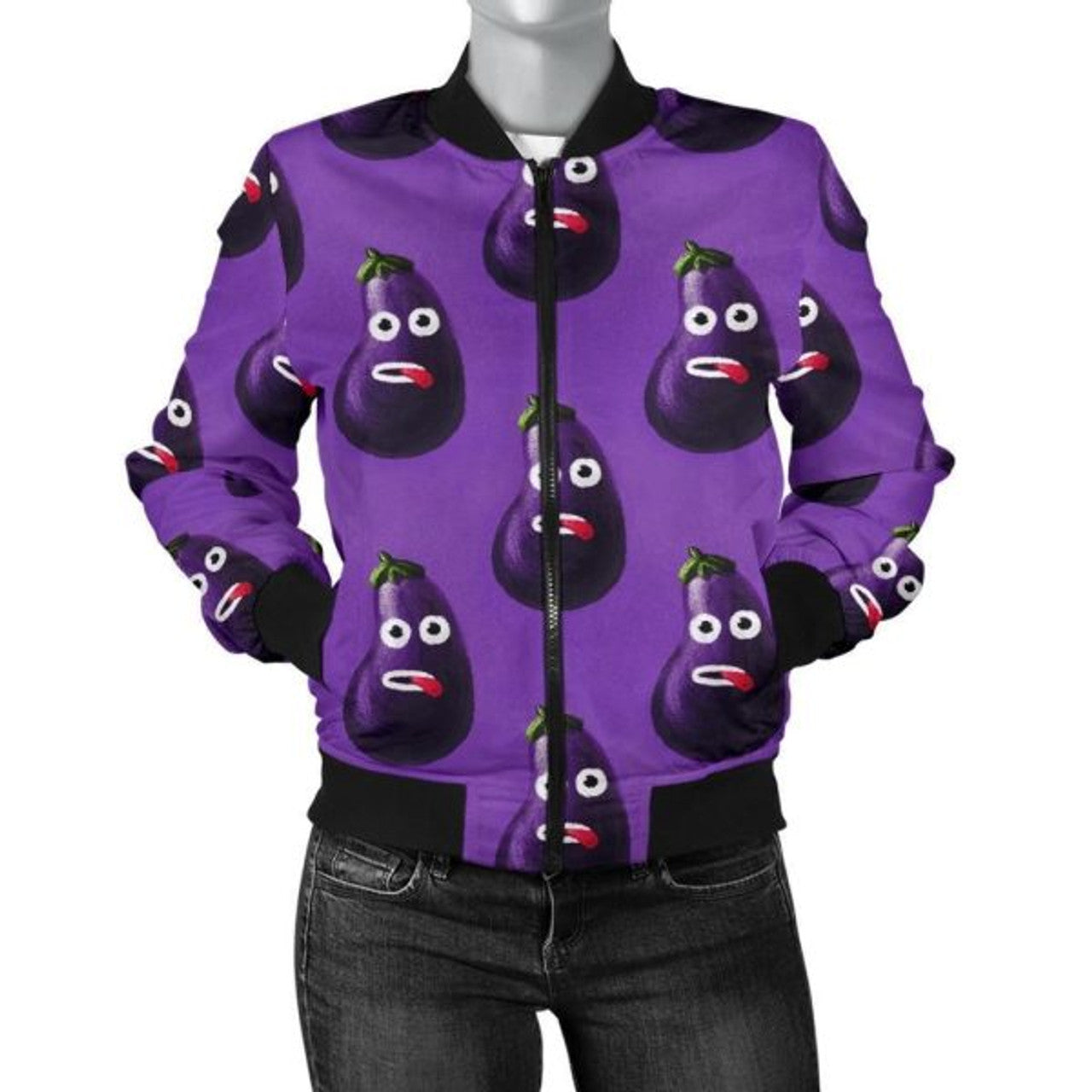 FUNSTUFFPRINT Eggplant Funny Pattern Print Women Casual 3D Bomber Jacket