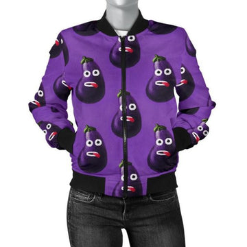 FUNSTUFFPRINT Eggplant Funny Pattern Print Women Casual 3D Bomber Jacket