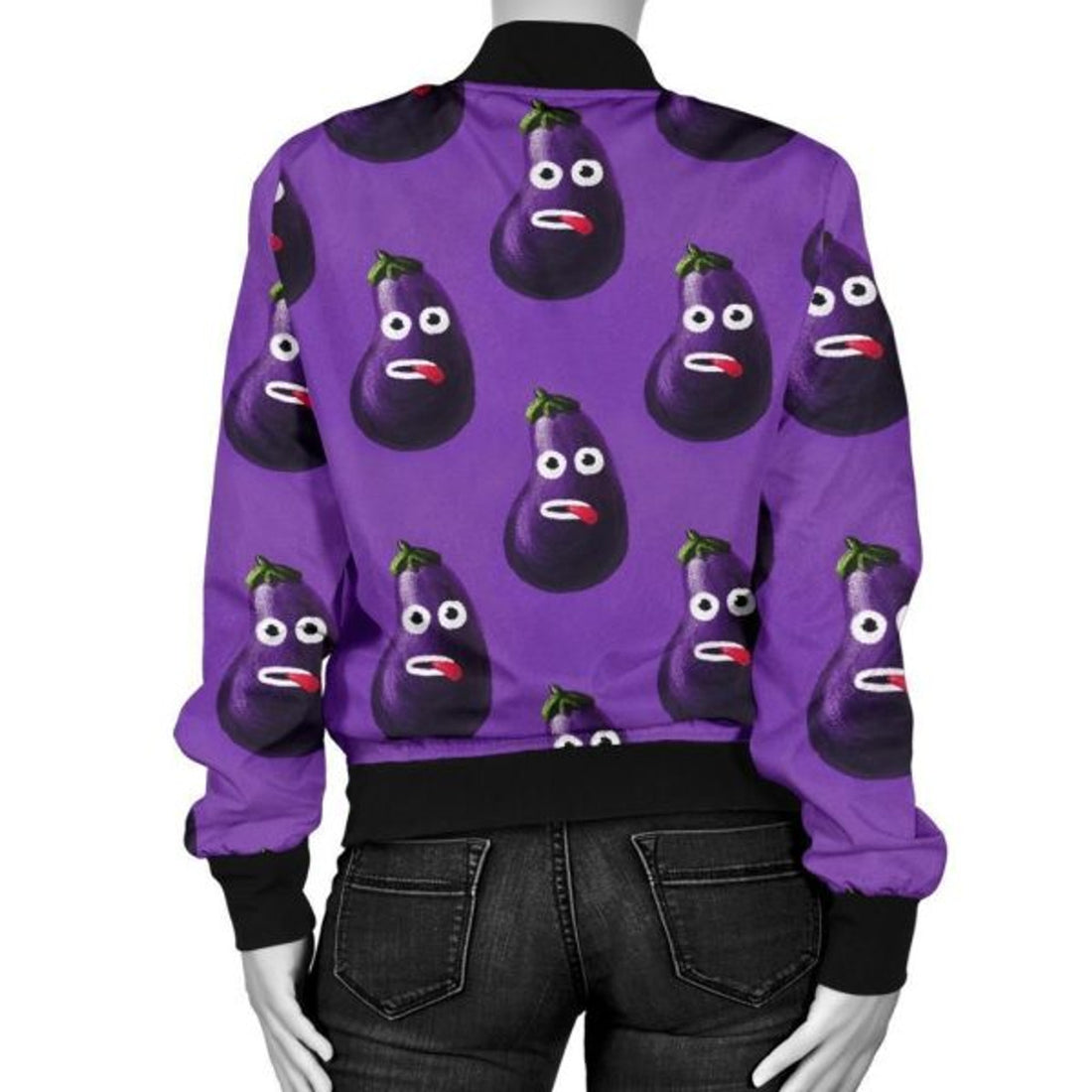 FUNSTUFFPRINT Eggplant Funny Pattern Print Women Casual 3D Bomber Jacket