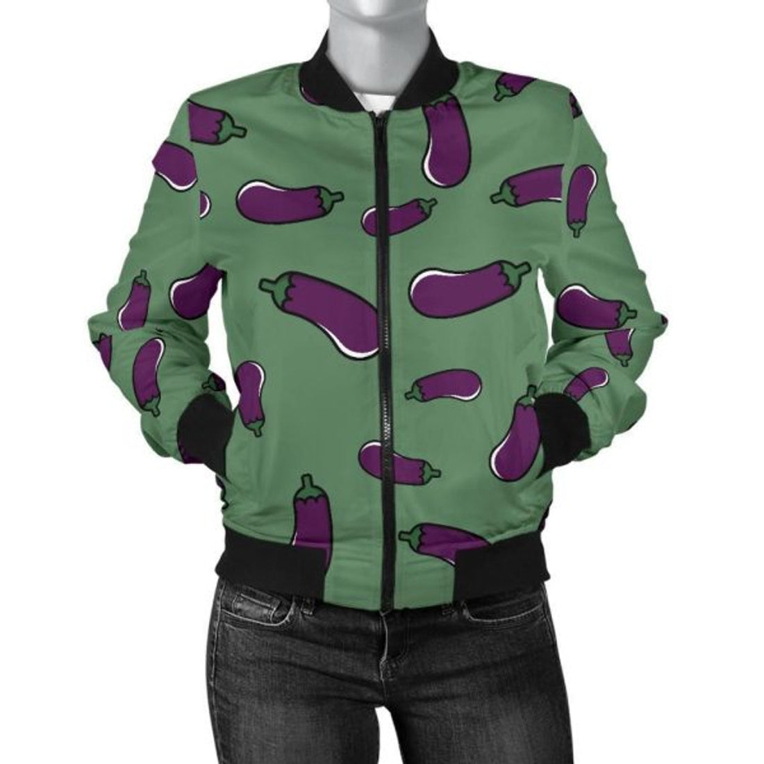 FUNSTUFFPRINT Eggplant Pattern Print Women Casual 3D Bomber Jacket