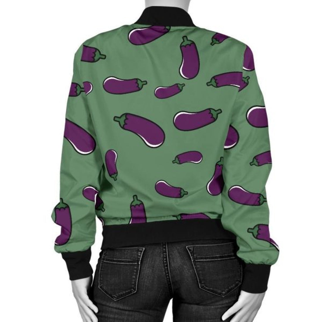 FUNSTUFFPRINT Eggplant Pattern Print Women Casual 3D Bomber Jacket