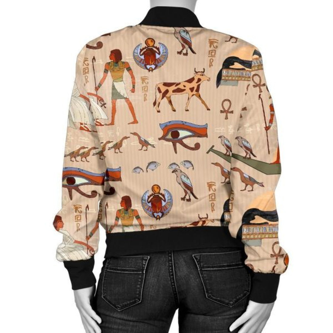 FUNSTUFFPRINT Egyptian Print Pattern Women Casual 3D Bomber Jacket