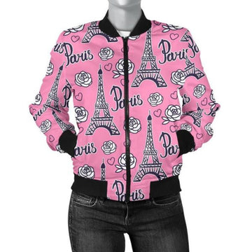 FUNSTUFFPRINT Eiffel Tower Print Pattern Women Casual 3D Bomber Jacket