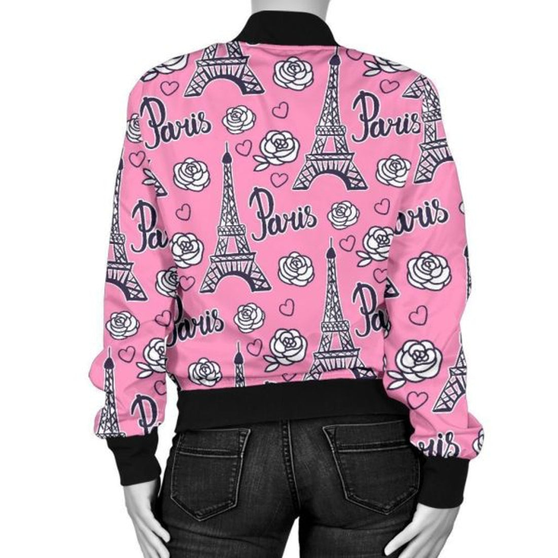FUNSTUFFPRINT Eiffel Tower Print Pattern Women Casual 3D Bomber Jacket