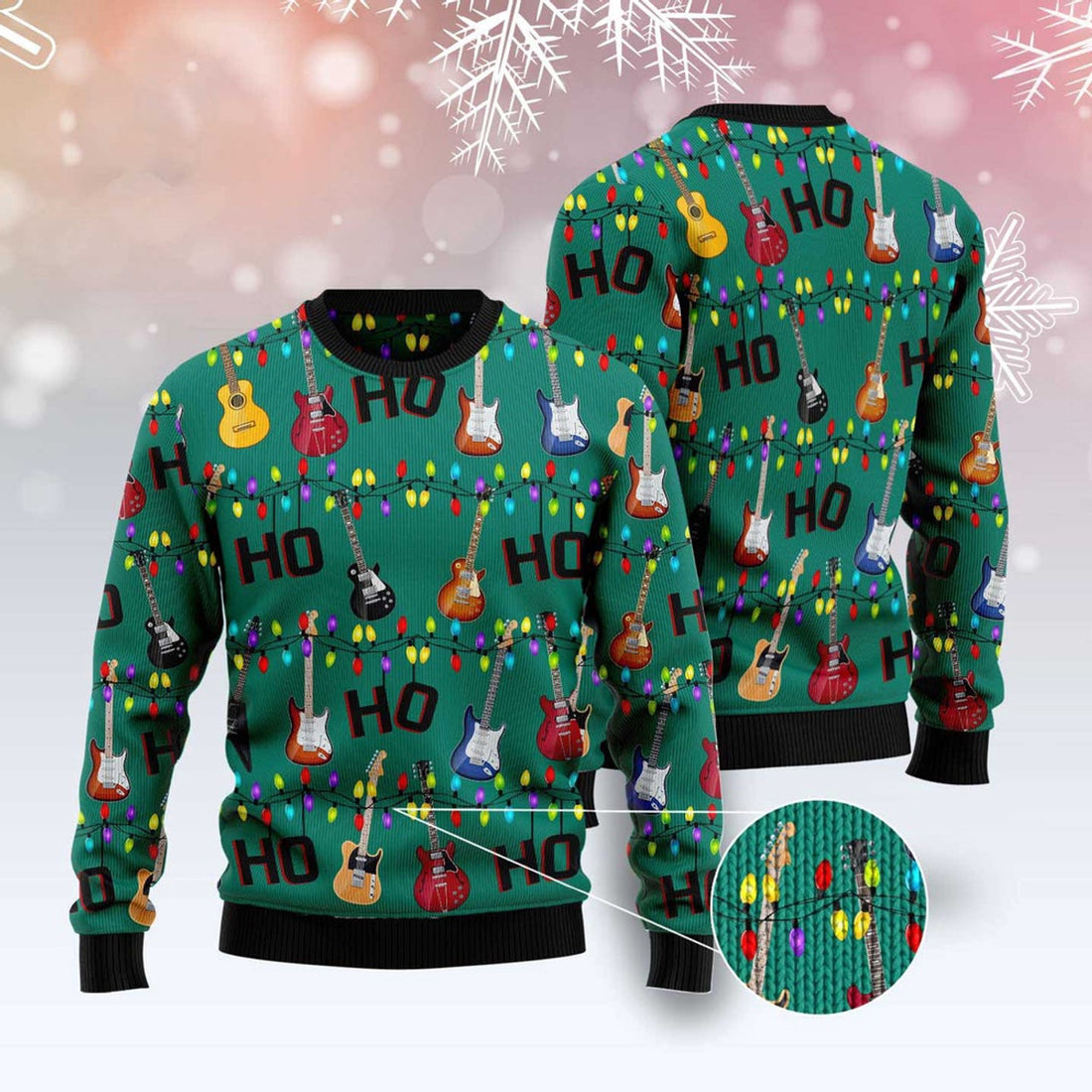 FUNSTUFFPRINT Electric Guitar Hohoho Ugly Christmas Sweater, Christmas Sweater, Ugly Sweater, Funny Xmas Sweaters Ugly Sweater