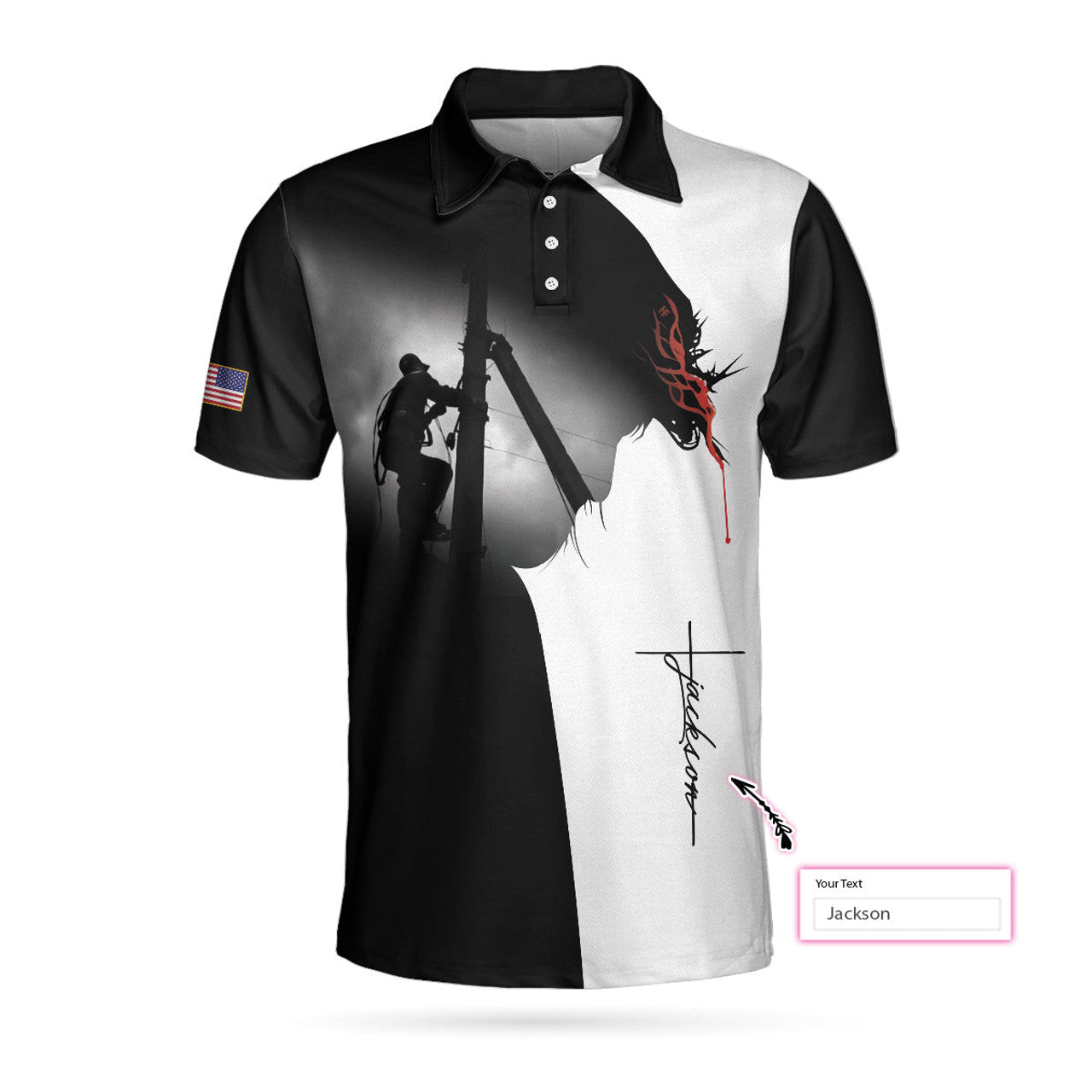 Custom Personalized Christian Black And White Electrician Men Polo Shirt, Electrician I Can Do All Things Through Custom Shirt For Men, Gift For Electrician
