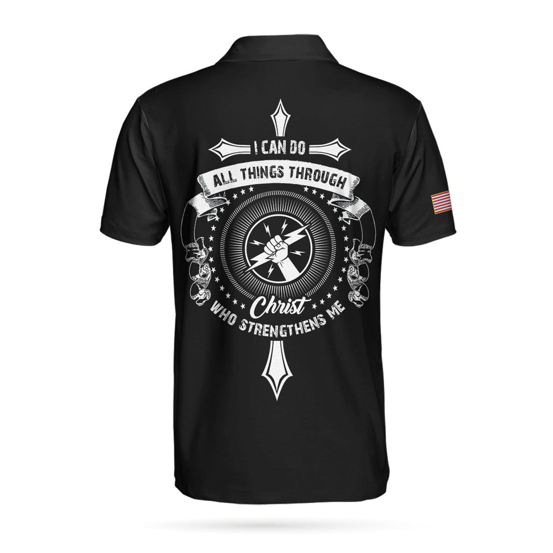 Custom Personalized Christian Black And White Electrician Men Polo Shirt, Electrician I Can Do All Things Through Custom Shirt For Men, Gift For Electrician