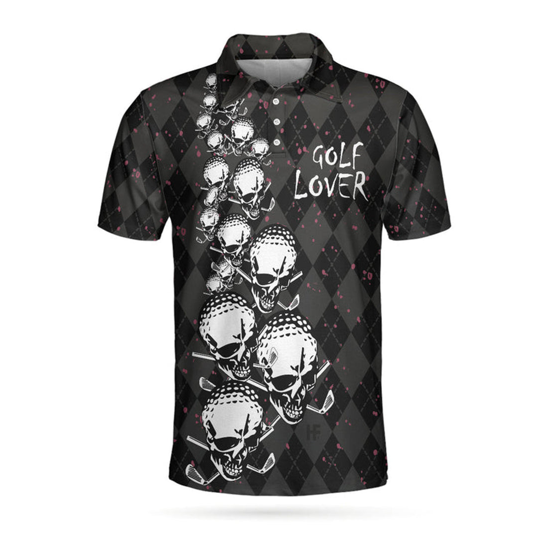 Elegant Argyle Pattern And Skull Golf Lover Polo Shirt V2, Black Skull Golf Shirt For Men
