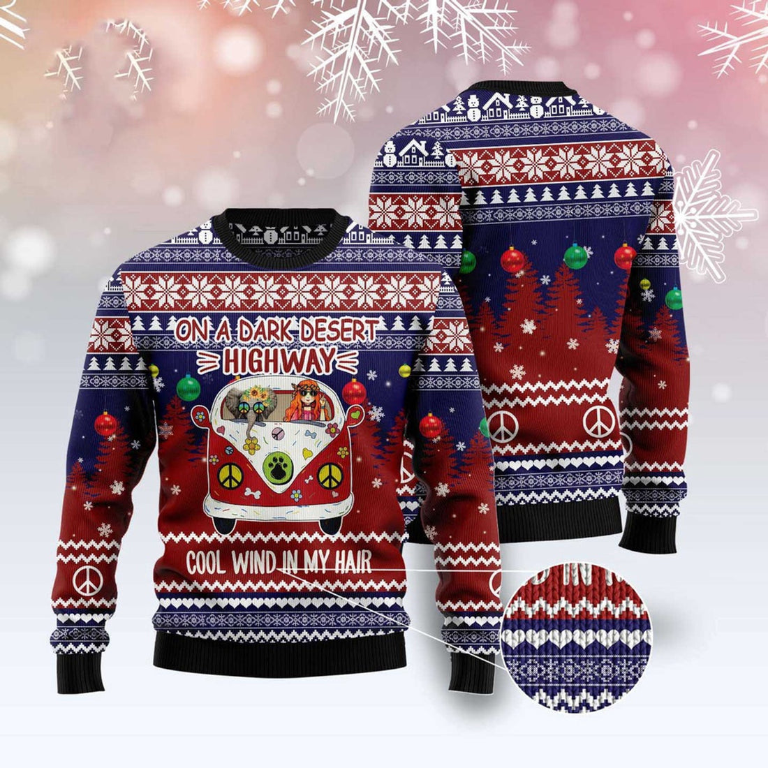 FUNSTUFFPRINT Elephant Hippie Girl Ugly Christmas Sweater, Christmas Sweater, Ugly Sweater, Funny Xmas Sweaters Ugly Sweater