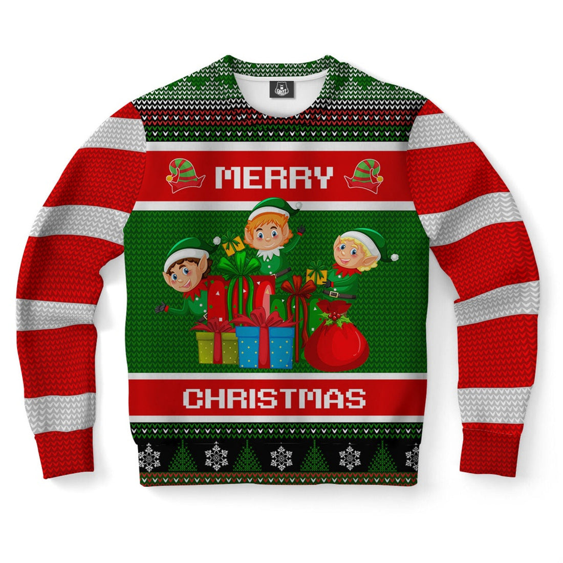 FUNSTUFFPRINT Elf And Gift Ugly Christmas Sweater, Christmas Sweater, Ugly Sweater, Funny Xmas Sweaters Ugly Sweater